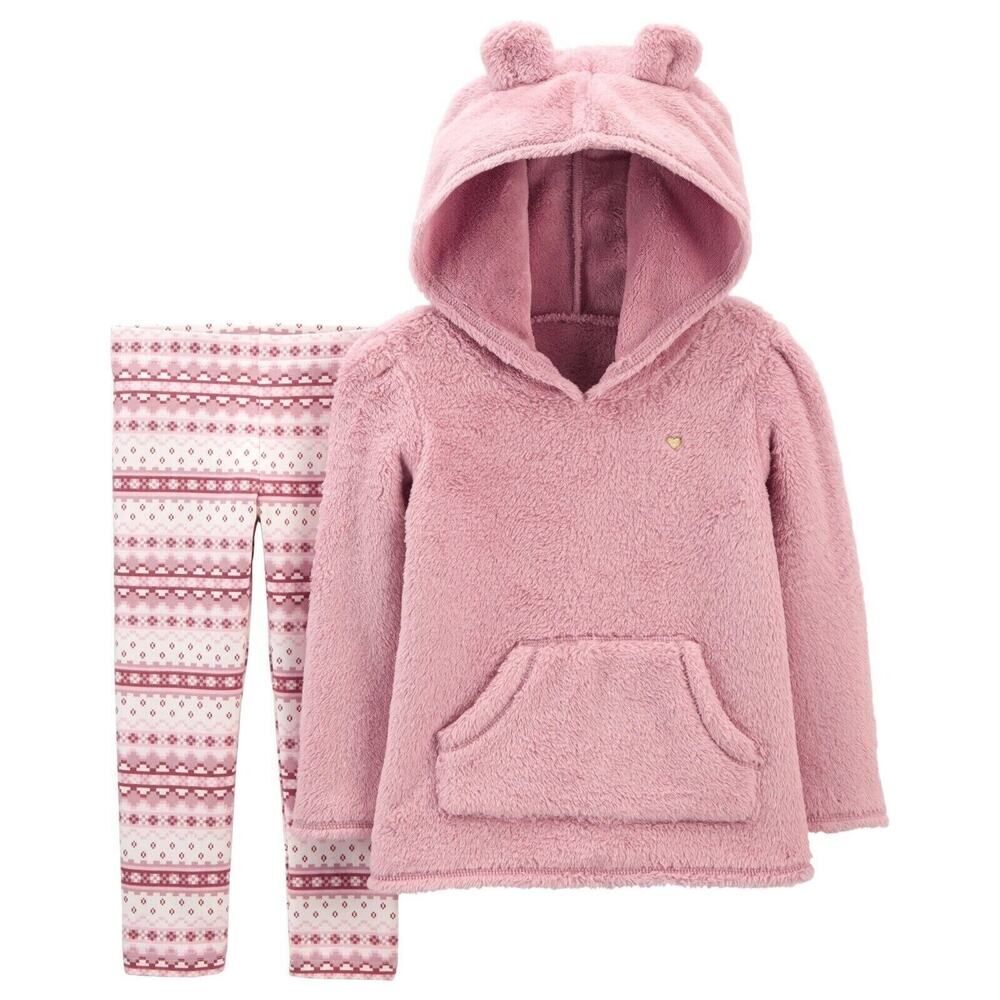 Baby Girl 2-Piece Fuzzy Hoodie & Legging Outfit Set Holiday Christmas NEW 9m